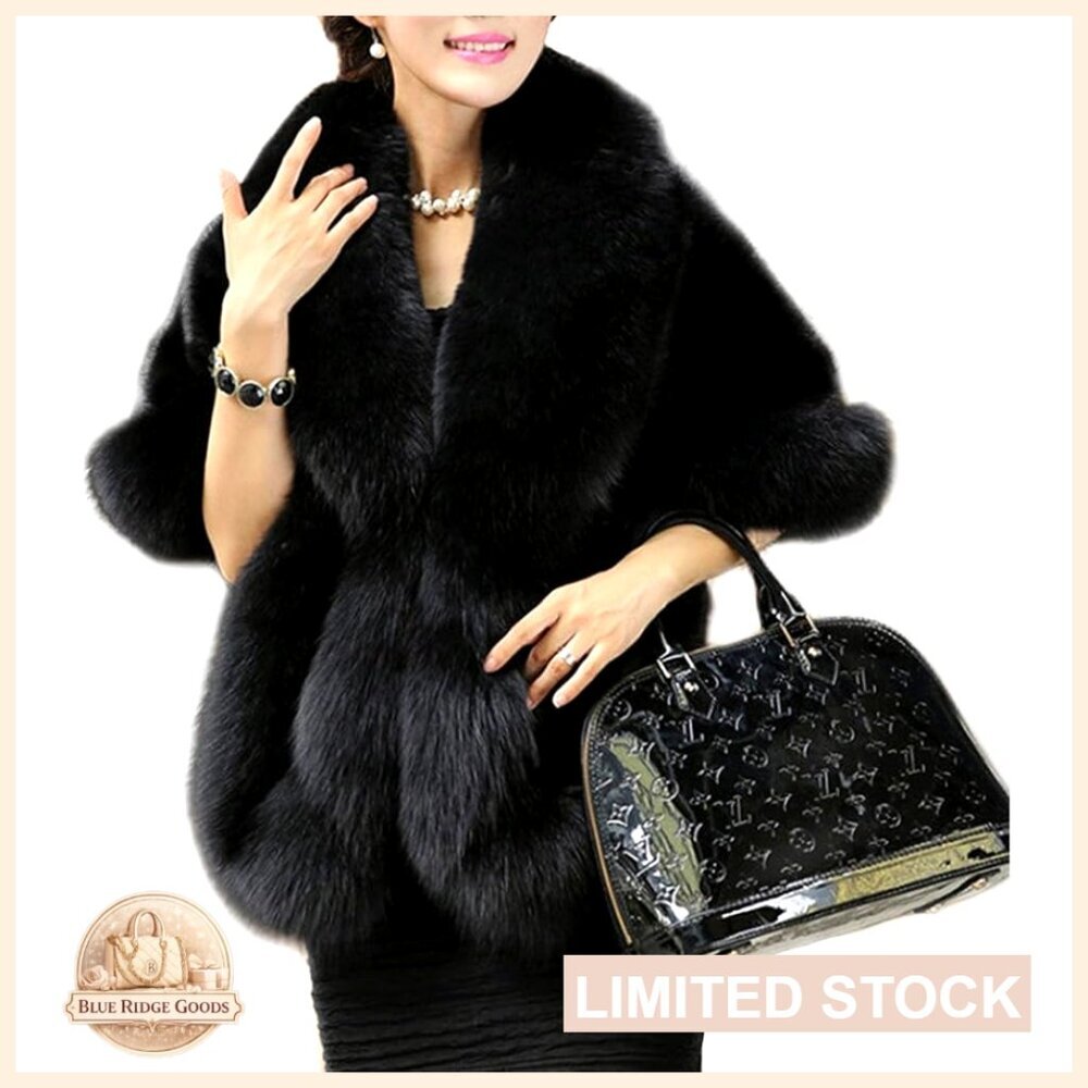 Luxury Faux Fur Shawl Cloak Cape Elegant Formal Party Winter Wrap Oversized